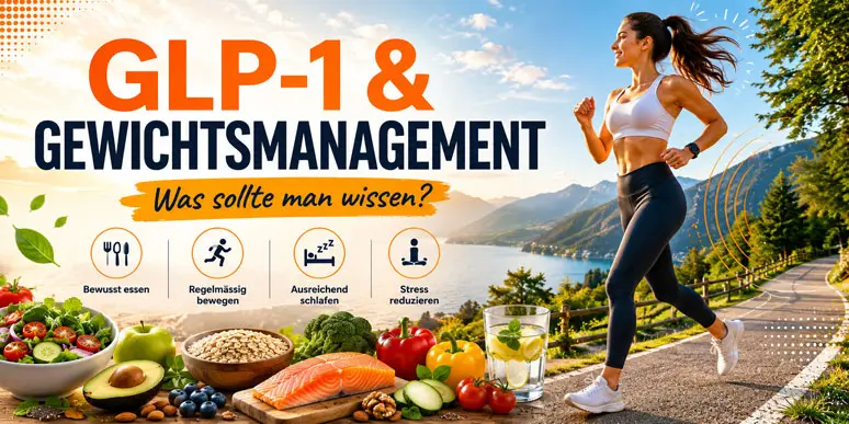 GLP-1 und Gewichtsmanagement mit gesunder Ernährung und aktivem Lebensstil