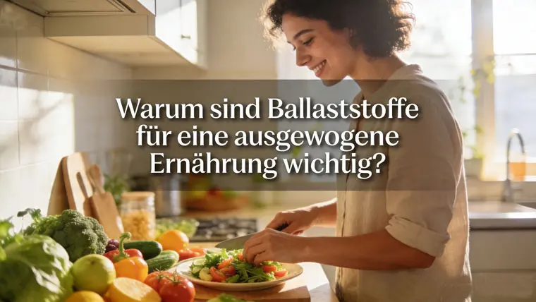 Ballaststoffreiche Lebensmittel mit Haferflocken, Gemüse, Obst und Hülsenfrüchten
